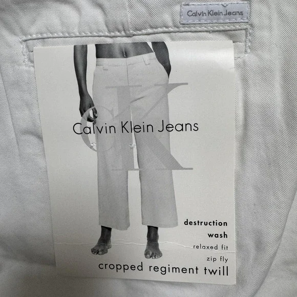 Calvin Klein Jeans Jeans Womens 10 White Cropped Regiment Twill Relaxed Fit - Picture 11 of 16